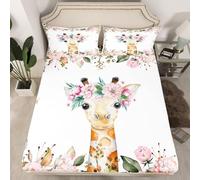 Homewish - Sábana bajera de 90 x 190 cm, diseño de jirafa, color rosa, para niña, mujer, juego de sábanas de dibujos animados, ropa de cama de piel de jirafa salvaje