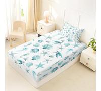 Homewish Sábana bajera individual con diseño de conchas de estrella de mar y trutles con temática de criaturas marinas, bolsillo profundo de 40 cm, funda de cama con diseño de caballito de mar con 1