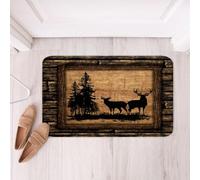 Homewish Tapete de baño de ciervo de alce para baño, vintage, cabaña, cabaña, dormitorio, alfombra de baño rústica, antideslizante, alfombra de entrada retro de granja, 16 x 24 pulgadas