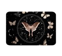 Homewish Tapete de baño gótico para baño, galaxia, mariposas, tapete para puerta de dormitorio, alfombra de baño negra misteriosa de vida silvestre, antideslizante, ropa de cama de Halloween