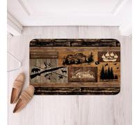 Homewish Tapete para puerta de caza con caña de pescar para dormitorio, decoración rústica de granja, lago, cabaña, baño, antideslizante, con peces, patos, ciervos, osos, alfombra de baño para baño