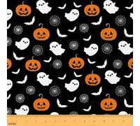 Homewish Tela de calabaza fantasma de The Yard | Flying Bat - Tela de franela de dibujos animados Kawaii, tela no elástica dibujada a mano, tela decorativa suave, 10 yardas