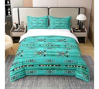 Homewish Western Boho - Funda nórdica (240 x 260 cm, 100 % algodón, juego de cama de vaca, diseño de atrapasueños, tribu étnico, flecha azteca, cubrecama suroeste, decoración bohemia, verde