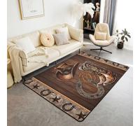 Homewish Western Cowboy - Alfombra grande para dormitorio, 150 x 200 cm | Alfombra rústica para sala de estar, diseño de botas vaqueras, sombrero de herradura, alfombra rústica que no se desprende