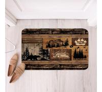 Homewish Wild Bear - Alfombra de baño antideslizante rústica para decoración de casa de campo, lago y cabaña, tapete de baño para baño, tapete de puerta de madera retro para dormitorio, alfombra de