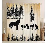 Homewish Wolf Wildlife - Cortinas opacas para ventana, 116 x 183 cm, 2 paneles, caza de animales salvajes, selva, estilo retro de bosque occidental, cortinas de tratamiento para ventanas, lobos negros