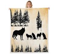 Homewish Wolf Wildlife - Manta de forro polar de 50 x 60 pulgadas, manta de sherpa de caza de animales salvajes | Colcha retro del bosque del oeste - misteriosa decoración de lobos negros para cama y