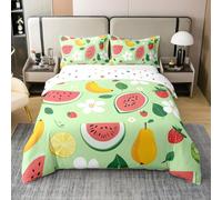 Homewish Yummy Fruits - Funda de edredón de algodón para niños y niñas, funda de edredón de sandía, plátano y fresa, bonito juego de cama floral blanco, juego de cama con temática de verano con 1