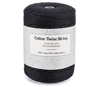 Homewit Hilo de algodón de macramé, 3 mm x 300 m, hilo de algodón natural, macramé negro, cuerda para tejer, hilo de algodón para manualidades, bolso, atrapasueños, color negro