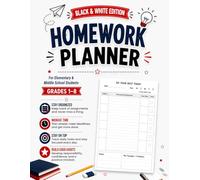 Homework Planner for Kids - Black & White Edition: Assignment Tracker & Student Organizer for Grades 1-8: Undated Weekly Homework Notebook for ... Sensory-Safe & Distraction-Free