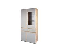 Homexperts Rimini - Armario Alto con Puerta de Cristal (Estructura de melamina Efecto Roble Dorado, Parte Frontal de Color Gris Brillante, Armario Alto, 99 x 200 x 42 cm)
