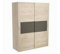 Homey - Armario de Dos Puertas Correderas con Altillo Modelo Oslo para Dormitorios de Matrimonio e Infantiles, Color Puccini - Grafito, Medidas: 150 cm (Ancho) x 208 cm (Alto) x 55 cm (Fondo)