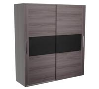 Homey - Armario Dos Puertas Correderas con Altillo Modelo Leina para Dormitorios de Matrimonio o Individuales, Color Cambria - Grafito, Medidas: 180 cm (Ancho) x 208 cm (Alto) x 55 cm (Fondo)