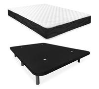 Homey - Cama Completa con Colchón Sleep Pro Reversible + Base Tapizada Extra Reforzada con 6 Patas Cilíndricas Metálicas Roscadas, 135 x 190, Negro
