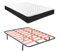 Homey - Cama Completa con Colchón Sleep Pro Reversible+ Somier de Láminas Basic con 6 Patas Abrazadera, 135 x 190