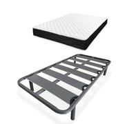 Homey - Cama Completa con Colchón Sleep Pro Reversible + Somier de Láminas Reforzado con 4 Patas Cilíndricas Metálicas Roscadas, 105 x 190