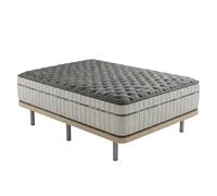 Homey - Cama Completa con Colchón Zenith Relax + Base Tapizada Extra Reforzada con 6 Patas Cilíndricas Metálicas Roscadas, 90 x 190, Beige