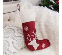 Homey COZY 20"" Christmas Stocking,Red and White Deer Head Large Embroidered Velvet Classic Xmas Sock Holiday Decoration Gift 13x20