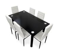 Homey Duérmete Online - Pack Mesa de Cristal de Comedor o Cocina + 6 Sillas Color Blanco a Juego, Modelo Döme, Prácticas y Funcionales