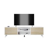 Homey Mueble de TV Döburg de Diseño Nórdico, 2 Compartimentos de Almacenamiento y 2 Puertas, Apto para Televisores de hasta 77 Pulgadas, Color Blanco-Roble