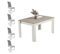 Homey - Pack Mesa de Comedor o Salón, Modelo Teide, Color Andersen Pino - Gris + 4 Sillas Tapizadas Acabadas en Marengo, Modelo Skadi, con Patas Cromadas