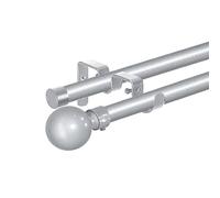 HOMEYA - Barras de Cortina Doble 120-210 cm, Barra de Cortina Extensible 16-19mm, con Terminales Forma Redonda con Soportes, Barra de Cortina de Metal Ajustable para Sala de Estar/Gris plata