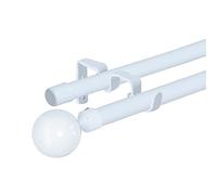 HOMEYA - Barras de Cortina Doble 70-120 cm, Barra de Cortina Extensible 16-19mm, con Terminales Forma Redonda con Soportes, Barra de Cortina de Metal Decorativa Ajustable para Sala de Estar/Blanco