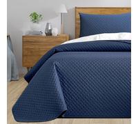 HOMEYA - Colcha bouti para Verano y Entretiempo, 100% Poliester, Colcha Cubre Cama Fina, suava, 200x265 Azul Marino para Cama 105 con una Funda de Almohada