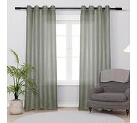 HOMEYA - Cortina Translucido Liso para Ventana - Cortina con Ojales Poliéster Color Sólido para Salón Dormitorio 2 Pieza 140x260cm Gris verdoso