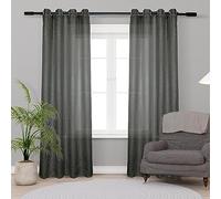 HOMEYA - Cortina Translucido Liso para Ventana - Cortina con Ojales Poliéster Color Sólido para Salón Dormitorio 2 Pieza 140x260cm Gris Oscuro