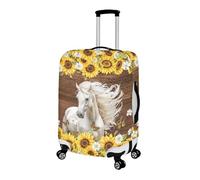 Homeyang Funda Maleta Grande Caballo Blanca Girasol Funda para Maletas Extraíble Lavable Elástico Spandex Poliéster Protectora Raspones Fundas Maletas de Viaje Reutilizable (XL)