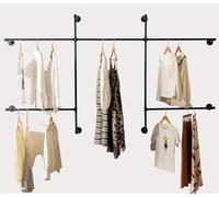 Homeyeeng Perchero industrial de tubería montado en la pared, riel de ropa de tubo de hierro resistente, barra multiusos desmontable para colgar ropa, barra de ropa, color negro