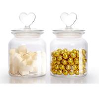HomeyHoney Frascos de Vidrio con Tapa en Forma de Corazón,Juego de 2 Tarros de Cristal con Tapa Hermética,650ml Botes de Cristal para Barras de Chocolate,Cocinas,Galletas,Dulces y Granos de Café