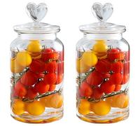 HomeyHoney Juego de 2 tarros de cristal con tapa, herméticos, con forma de corazón, 1300 ml, tarros decorativos para caramelos, cocina, galletas, sin textura