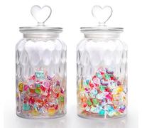 HomeyHoney Juego de 2 tarros de cristal con tapa, herméticos, con forma de corazón, 1300 ml, tarros decorativos para caramelos, cocina, textura de piedras preciosas