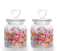 HomeyHoney Juego de 2 tarros de cristal con tapa, herméticos, con forma de corazón, 650 ml, tarros decorativos para caramelos, cocina, galletas, textura de piedras preciosas