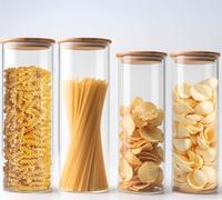 HomeyHoney Juego de 2 tarros de cristal transparente con tapa de bambú hermética, 28 + 25 cm, para pasta y aperitivos