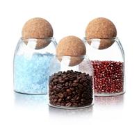 HomeyHoney Juego de 3 tarros con tapa, recipiente de cristal de 500 ml con bola de corcho, tarros decorativos con tapa, herméticos, para caramelos, cocina, galletas, dulces, granos de café