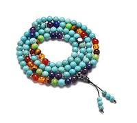 HOMEYU 8mm amazonita Turquesa Lava Roca curativa 108 oración Budista Mala Beads Colgante 7 Chakra Collar Pulsera de Yoga