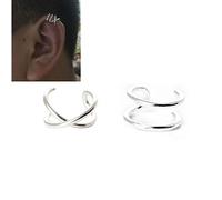 HOMEYU® 925 Sterling Silver Sin Perforaciones Ear Cuffs Líneas Dobles Ear Cuff para el cartílago del oído Superior, Fake Conch Earring 1 Pair