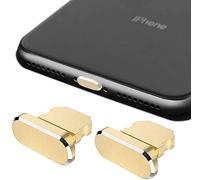 HOMEYU Enchufe Antipolvo de Aluminio Premium para iPhone 12,11, X, XS, XR, 8, 7, Plus, MAX, Pro, [Paquete de 2] - Cubierta Jet Jet Lightning - (Champagne Gold)
