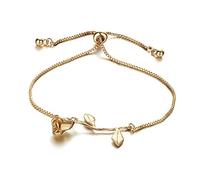 HOMEYU® Vintage 3D Rose Flower Pulseras galvanizadas pavimentadas Cadena Ajustable Amantes de Las Mujeres joyería Regalos para la graduación