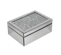 HomeZone Joyero plateado con espejo de diamante aplastado para mujer, organizador de joyas de viaje brillante, caja de almacenamiento con tapa para cadenas, aretes, anillos, cumpleaños, día de la