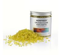 HOMFREEY Vidrio roto amarillo para manualidades. Chips de vidrio triturado para arte de resina, piscina de jarrón, pecera, decoración de bandeja de velas y pintura de mosaico (3-6 mm, 1 libra)