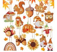 Homgaty 15 llaveros de Pintura de Diamantes 5D, Kit de Pintura de Diamantes de Doble Cara para Acción de Gracias, Cosecha, decoración de Halloween