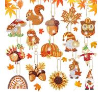 Homgaty 15 llaveros de pintura de diamantes 5D para niños y adultos, kit de pintura de diamantes de doble cara para Acción de Gracias, cosecha, decoración de Halloween