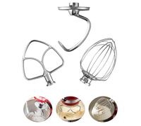 HOMGEN 3 accesorios para batidora KitchenAid de 4.5 a 5 cuartos de galón. Accesorios de mezclador Kitchenaid de acero inoxidable incluidos látigo de alambre K45WW, gancho de masa K45DH, paleta de hoja