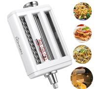 HOMGEN 3-en-1 Accesorio para hacer Pasta para KitchenAid Cortador de Espaguetis Fettuccine y Noodle Hecho en Acero Inoxidable Incluye Rodillo, Accesorios y Cepillo de Limpieza