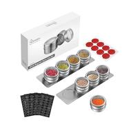 HOMGEN 8PCS Tarros de Especias Magnéticos de Acero Inoxidable Botes Para Especias Magnéticas de 100 ml con Etiquetas Recipientes Magnéticos con Tapas y Chasis para Cocina, Barbacoa
