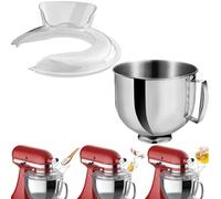 HOMGEN Cuenco Mezclador 5QT Acero Inoxidable para Batidora de Pie/Amasadora KitchenAid 4.5-5QT Cabezal Inclinable, Bol de Repuesto con Asa, Tapa Vertedora y Protector Antisalpicaduras con Cepillo